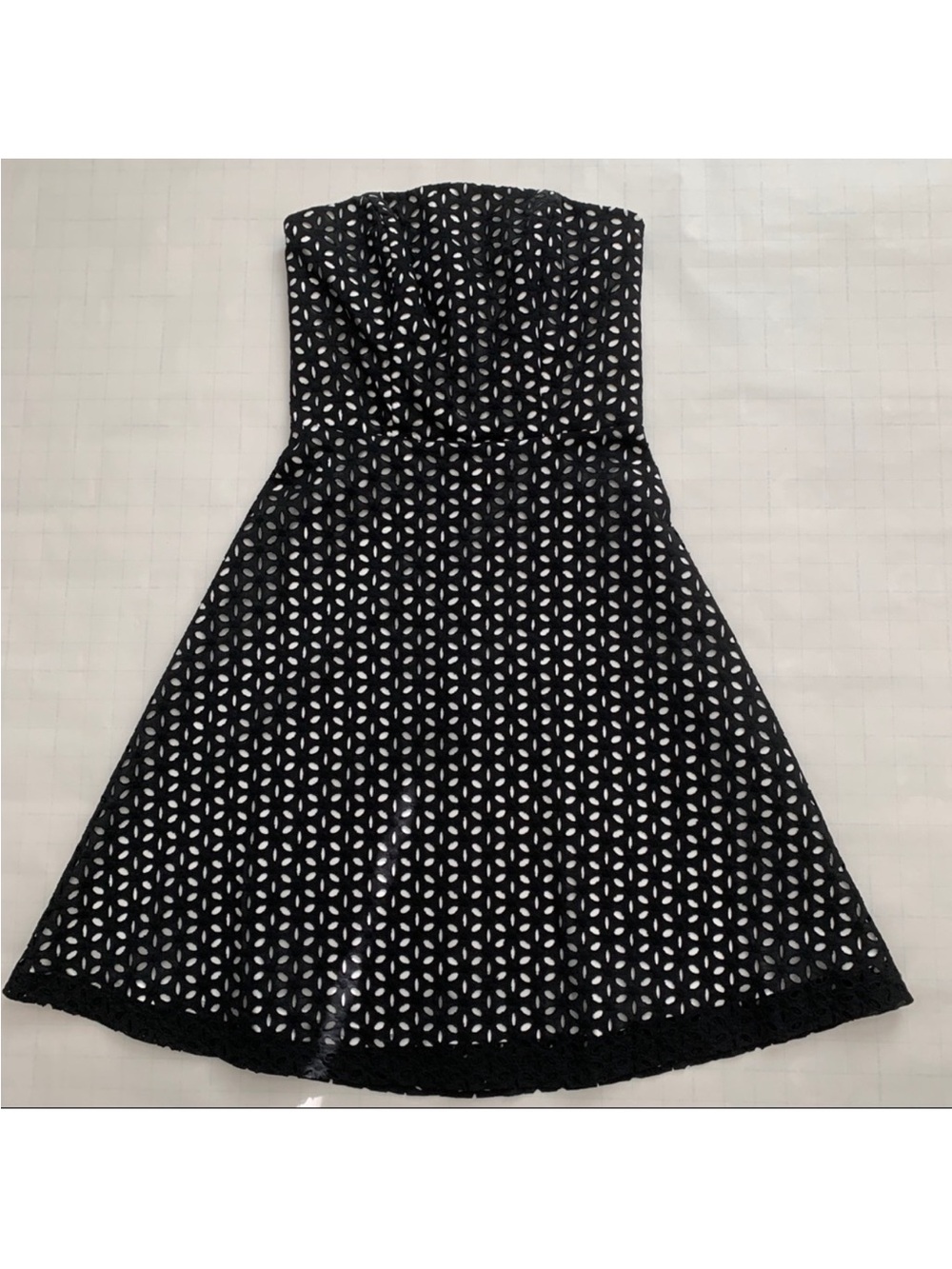 White House Black Market Black Strapless Eyelet Fit-and-Flare Dress
